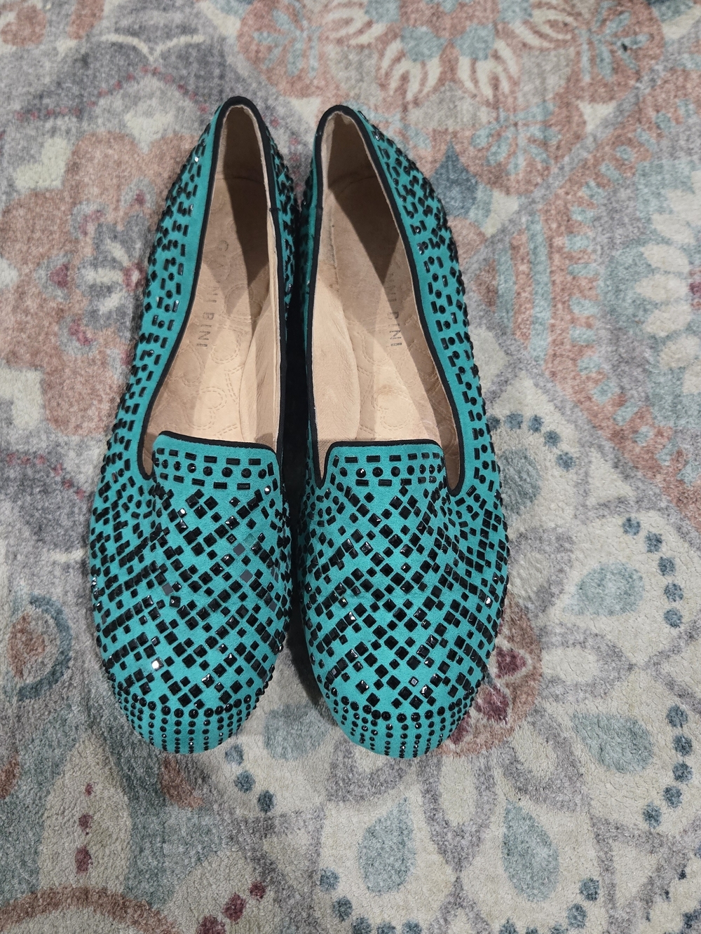 Gianni Bini Teal Crystal Studded Flat Casual Edge Indie Sleaze Office Loafers